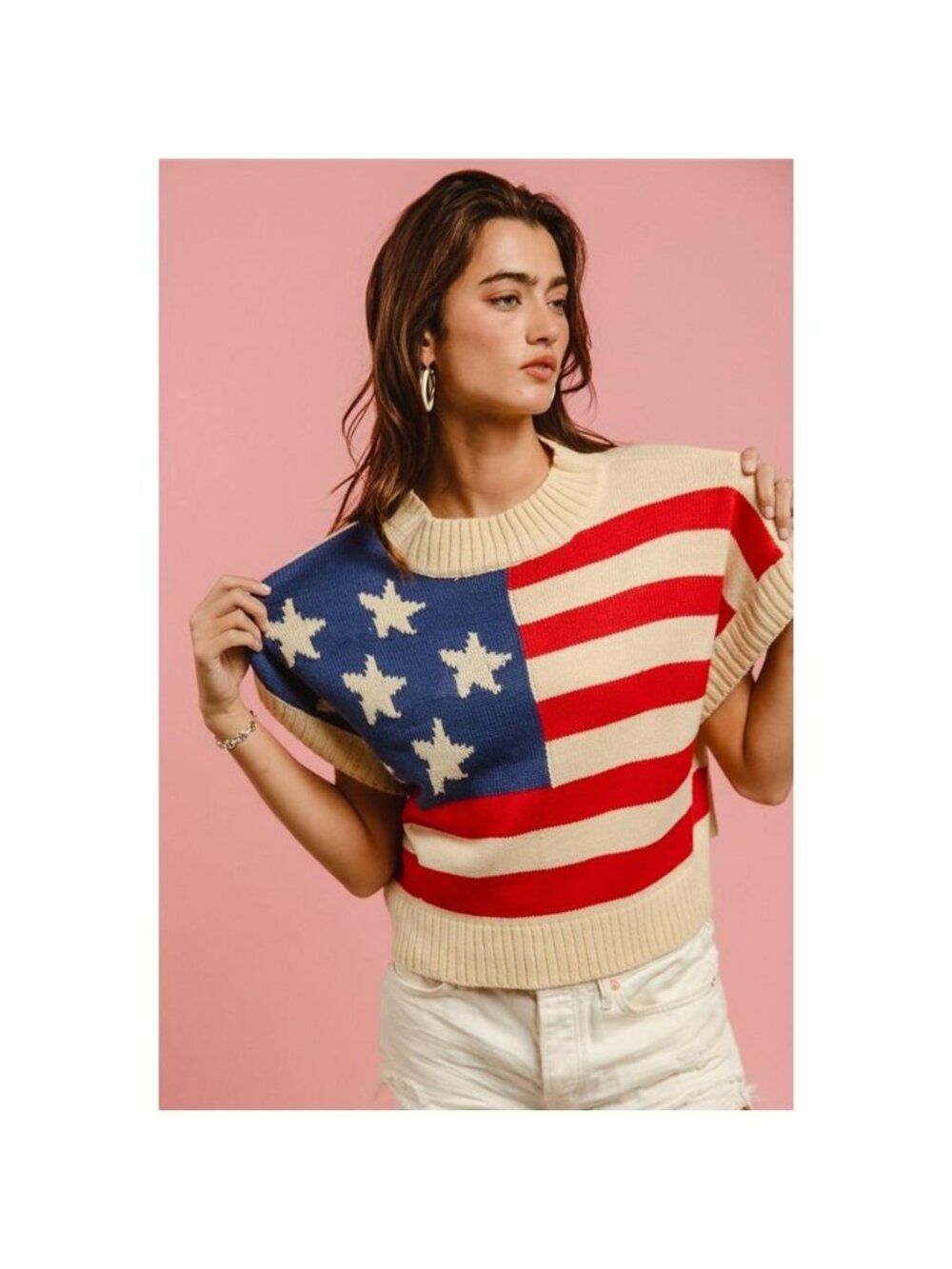 BiBi Star Patches American Flag Sleeveless Sweater